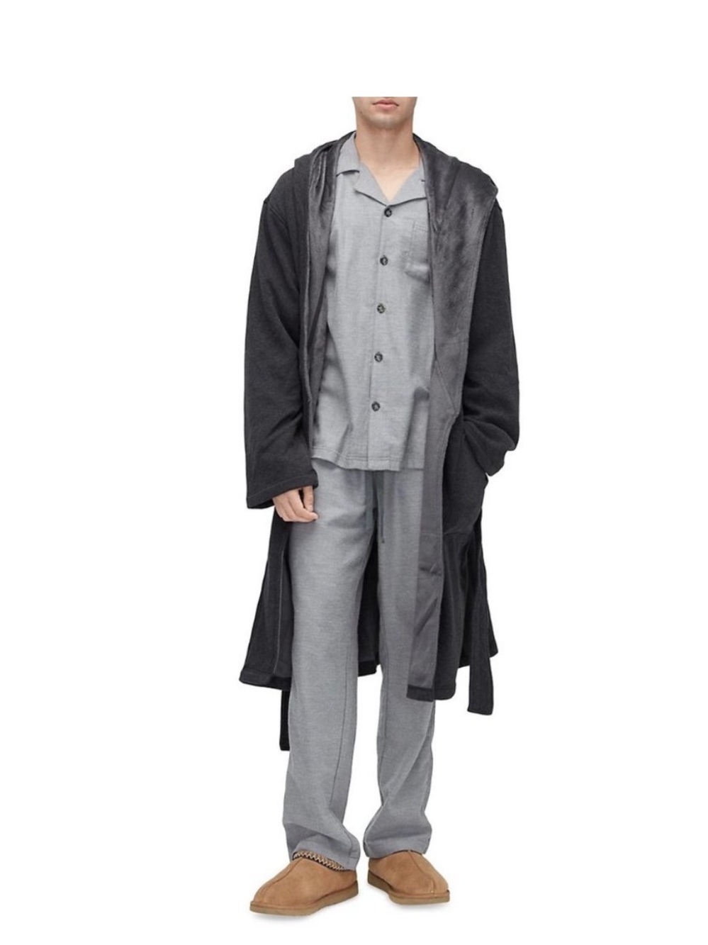 Men's  UGG Hooded Plush Robe Coat - Charcoal